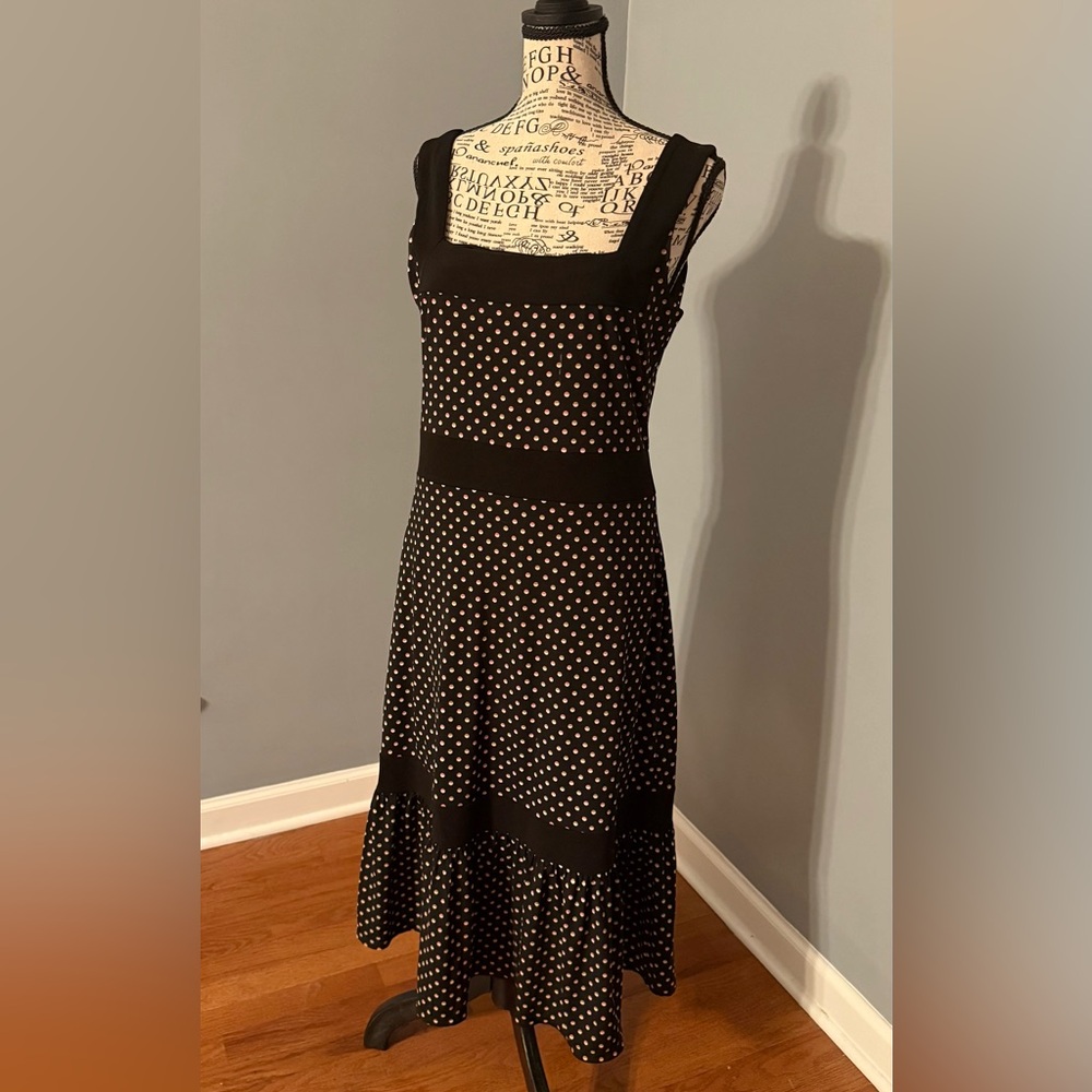 BCBGMaxAzria Black and White Polka Dot Midi Dress